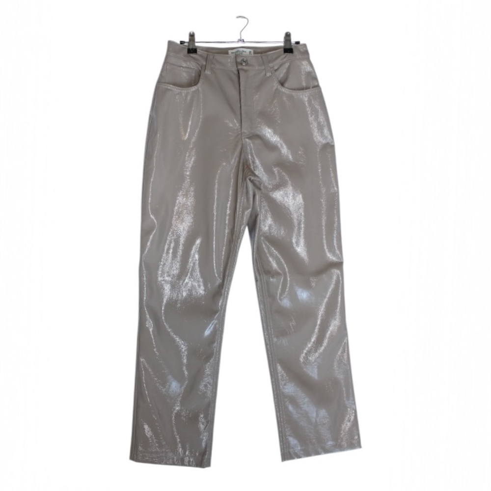 Abercrombie & Fitch Patent Leather 90s Straight High Rise Pants (Taupe) Size 28